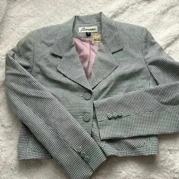 Nwt Vintage Von Maur‎ Barami Women’s Cropped Plaid Blazer Sz 6 In Blue/ Purple - Picture 1 of 5